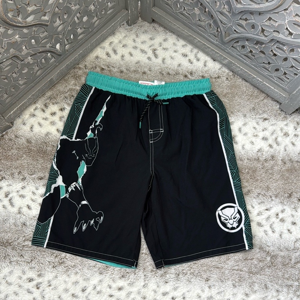 Disney Marvel Avengers Black Panther swim trunks boys size 12 beach pool party